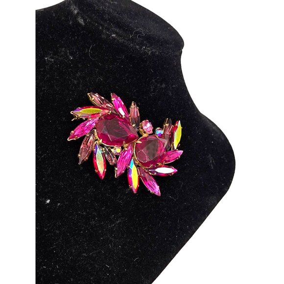Stunning Art Deco Fuchsia 1920s Czechoslovakia Signed Large Double Brooch 2.25" - Picture 2 of 4